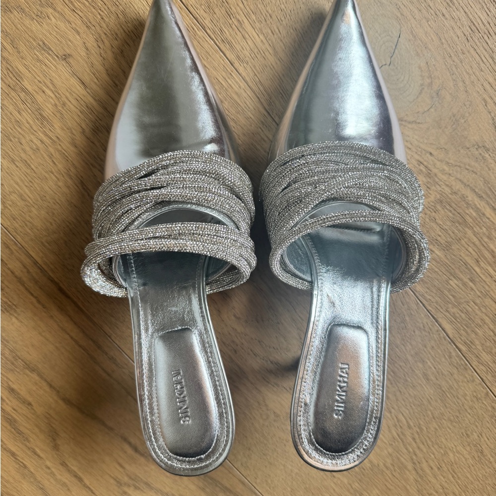 Jonathan Simkhai Silver Mules with Twisted Strap